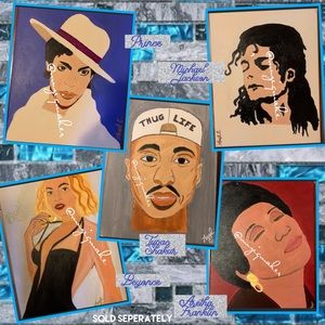 Paintings: Aretha, Beyoncé, Michael, Prince, Tupac